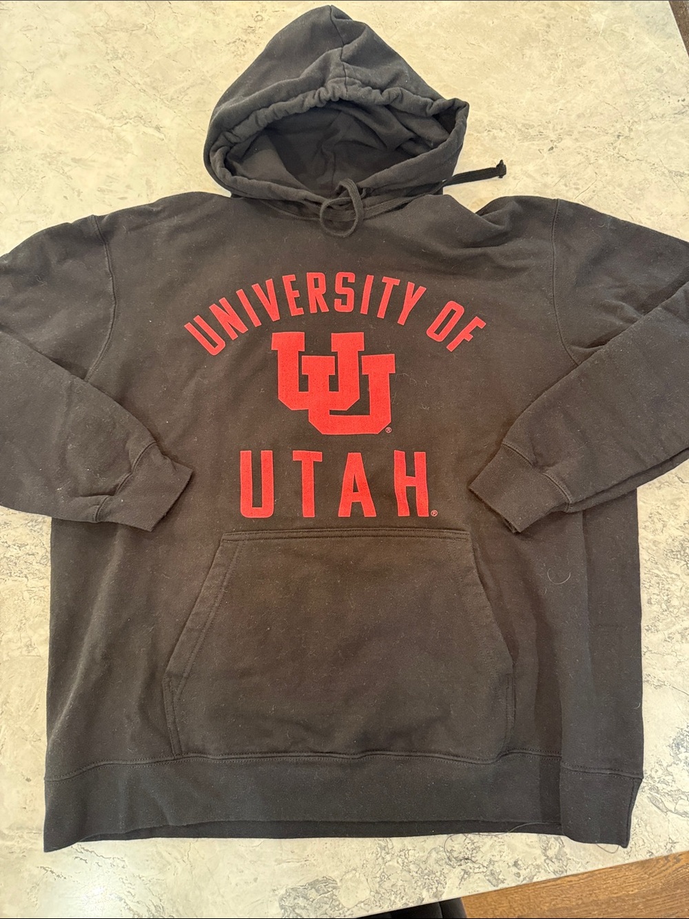 Port and Company Black Hoodie with Red University of Utah Logo